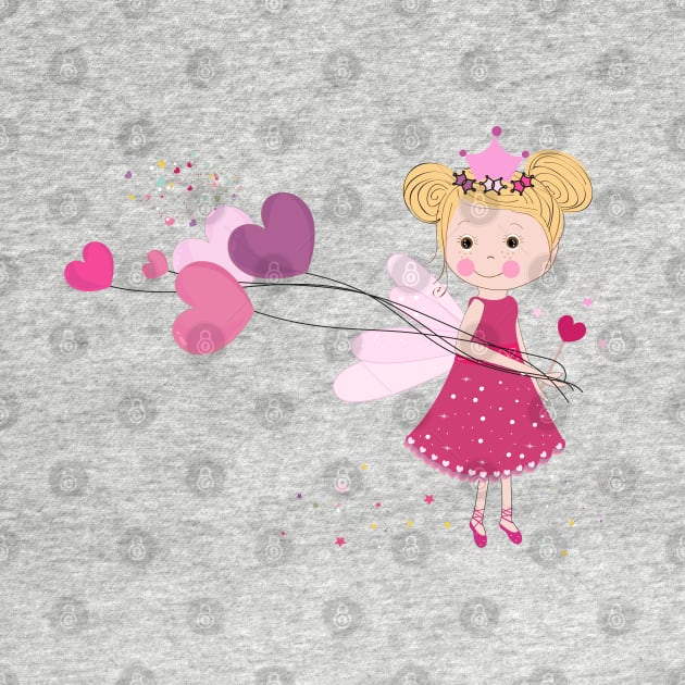 Cute fairy girl holding heart balloon. Happy valentine's day vector background by GULSENGUNEL